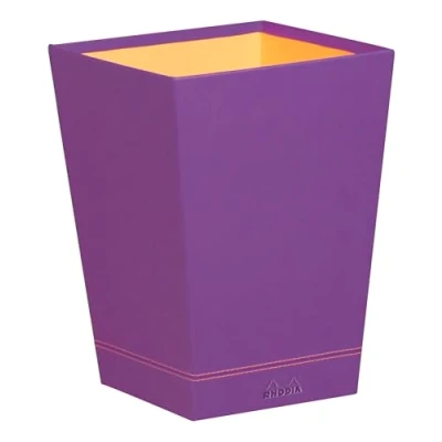 Image of RHODIA 318920C Purple Waste Paper Bin 24x24x32 cm Orange Saddle Stitching Faux Leather Exterior Rhodiarama Home Office Collection Organization &amp; Designer Storage