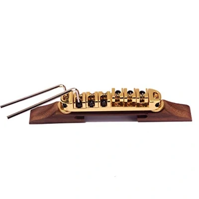 Image of Alnicov Gold Plated Roller Saddles Rosewood Bridge Set For Jazz Guitar