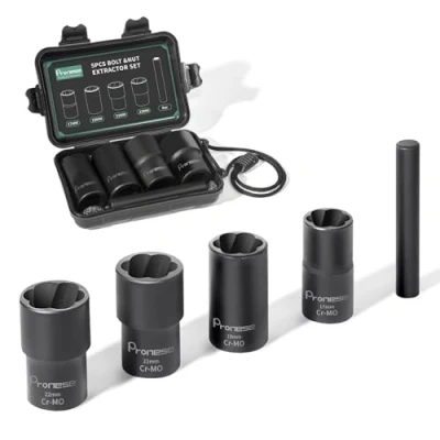 Image of Pronese 1/2&quot; Drive Twist Socket Set Wheel nut Remover,Locking Removal Tool to Remover Damaged Rusted Lug Nut,Big Bolt Extractor 5Pcs 17mm,19mm,21mm,22mm with 1PCS Bar