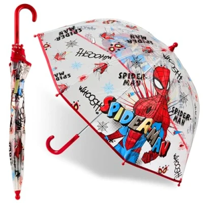 Image of Marvel Spiderman Clear Dome Umbrella for Kids Avengers Captain America Folding Transparent Lightweight (Multi Spiderman)