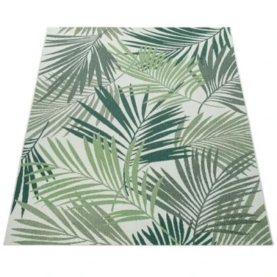 Image of Paco Home Outdoor Rug For Garden Area Living Room Kitchen Palm Leaves Pattern Jungle Floral Aztec Pattern, Size:160x230 cm, Colour:Green 10
