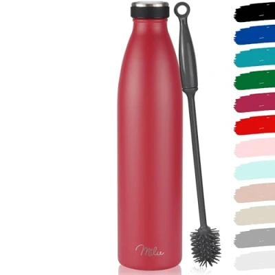 Image of Milu Stainless Steel Drinking Bottle 350ml, 500ml, 750ml, 1L, 1,5L Thermo Bottle, Insulated Water Leak Proof Double Walled, Carbonated incl. Cleaning Brush (Red, 1,5L)