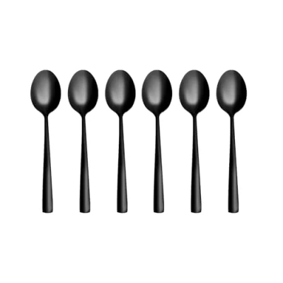 Image of Stainless Steel Teaspoons Plated with Black Titanium, Tea Spoons Mirror Polished Finish, Coffee Modern and Elegant Design. Set of 6 Comfortable Grip.