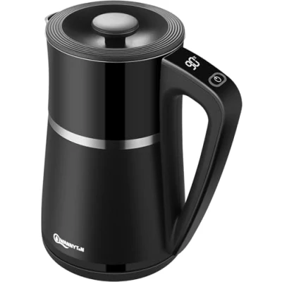 Image of WANNYTON Electric Kettle Temperature Control 2200W, Fast Boil with LCD Display, Black Cordless Stainless Steel Water Boiler BPA Free, Auto Shut Off and Dry Protection, 1.7L