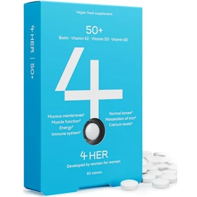 Image of 4 HER 50+ Multi Vitamins for Women Over 50 Vegan Tablets, 60pcs and Minerals Supplements with Biotin, Vitamin K2, D3 B2 Post Menopause