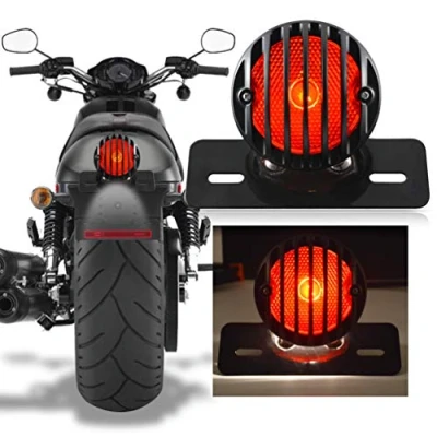 Image of KATUR 1PCS Motofans Black Round Metal Motorcycle Tail Brake Light for Harley Bobber Chopper Custom April IA Mana