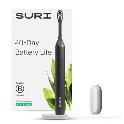 Image of SURI Electric Toothbrush—Sustainable Toothbrushes Adults. Slim Sonic Toothbrush &amp; Accessories. 40 Day Battery, 2 Modes. Travel Toothbrush. Ideal Christmas Gifts for Women Men