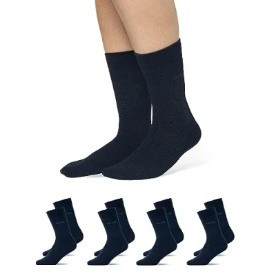 Image of Snocks Men&#039;s Socks 6 8 Multipack Organic Cotton (4 Pairs) Breathable Smart For Men 4x Navy Blue Size Dress Mens Winter long work