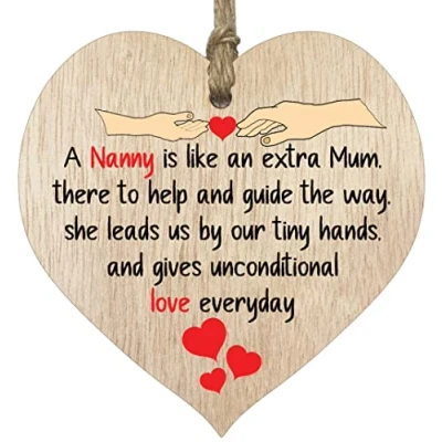 Image of Light Wooden Heart Sign Plaque A Nanny Is Like An Extra Mum Hanging Wood Signs Plaques, Best Gifts From Grand Daughter, Presents For Nanny, Gift Gifts,