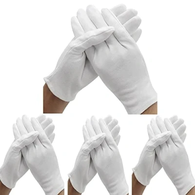 Image of 24 Pcs (12 Pair) White Cotton Gloves for Dry Hand Moisturizing Cosmetic Eczema Spa and Coin Jewelry Inspection, Checking Gloves,Serving Stretchable Lining