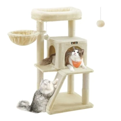 Image of FEANDREA Cat Tree, Tower, Widened Perch for Large Cats, Beige PCT51M