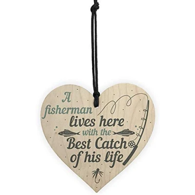Image of RED OCEAN Grandad Lives Here CARP Fishing Wooden Sign Plaque Fathers Day Dad Gift Best Friend Birthday Present