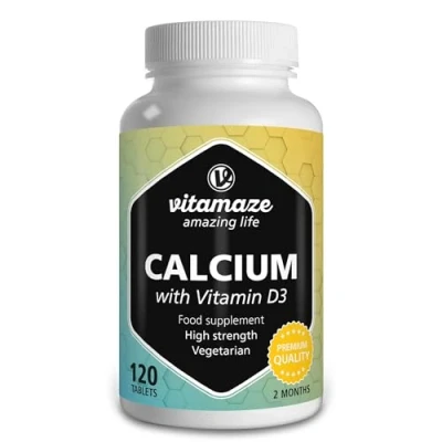 Image of Calcium and Vitamin D3 Tablets 600 mg Carbonate High Strength + 400 IU Cholecalciferol per Daily Dose 120 Vegetarian for 2 Months Supplement Bone Density