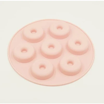 Image of Selecto Bake 7 Cavity Doughnut Mini Donuts Mould Donut Candy Silicone Mold for Candies Chocolate Ice Cube Ring Mould, Pink