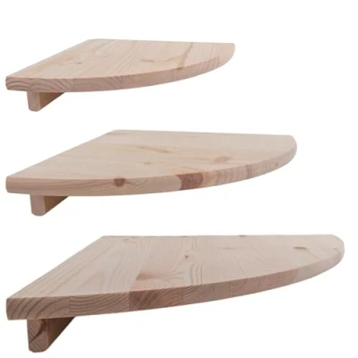 Image of WooDeeDoo Set of 3 Wooden Corner Shelves Sizes Unfinished Natural Pine Floating Wall Mounted Display Storage Shelf