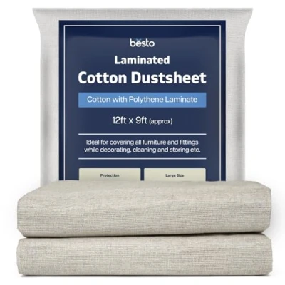 Image of Dust Sheets for Decorating, Waterproof 12ft x 9ft Twill Laminated Polythene Backed Reusable Paint Furniture, Floor, Staircase