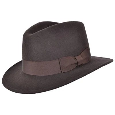 Image of Mens or Womens 100% Wool Fedora Hat with Grosgrain Band Trilby Panama Type Hats (61 cm, Brown)