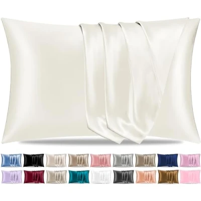 Image of Pamposh Satin Silk Pillowcases For Hair And Skin 2 Pack Standard Size with Envelope Closure (2 Pcs (50 x 75 cm), Ivory White)
