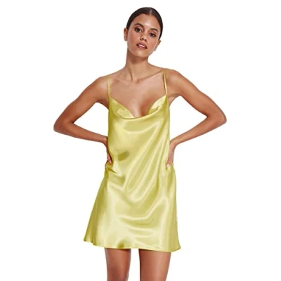 Image of Trendyol Women&#039;s Homewear Midi Basic Fitted Woven Nightgown, Yellow, 36