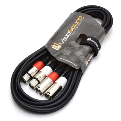 Image of 2 x Male XLR to Female Balanced Microphone Twin Lead/Audio Patch Cable 3m