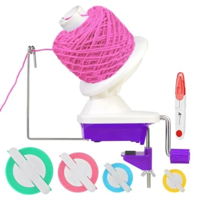 Image of KNEWMART Yarn Ball Winder, Weaving WinderNeedle Craft Winder,The Helper for Knitting Enthusiast,Sturdy with Metal Handle and Tabletop Clamp, 4 Size Pom Makers+1PS Scissors