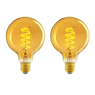 Image of Amazon Basics E27 Vintage LED Bulb, Antique Style Retro Amber Glass, G93, 4W (equivalent to 25 W), Pack of 2, 1800K Ultra Warm Light For Decoration