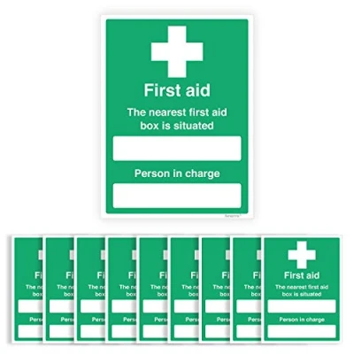 Image of Pack of 10 First Aid Box Sticker Self adhesive Waterproof Vinyl 150mmx200mm V1129
