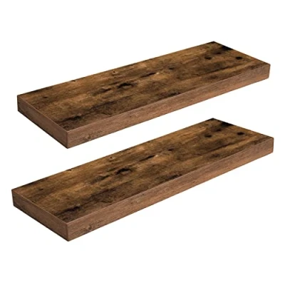 Image of HOOBRO Floating Shelves, Wall Shelves Set of 2, Mounted 60cm, Display Racks, Decorative Hanging Shelf, Wooden for Bathroom, Bedroom, Kitchen, Office, Rustic Brown EBF60BJ01