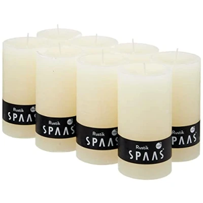 Image of Spaas 8 Rustic Unscented Pillar Candles 70/130 mm, ± 60 Hours, Ivory
