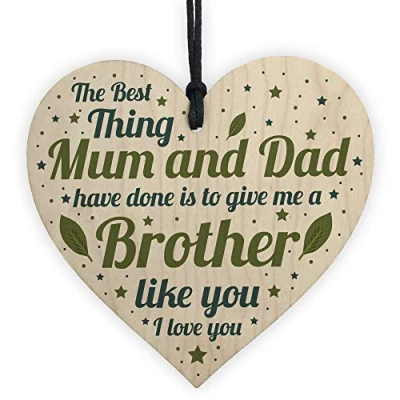 Image of RED OCEAN Birthday Gifts For Brother From Sister Handmade Wooden Heart Sign Thank You Keepsake