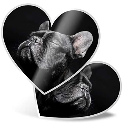 Image of 2 x Heart Stickers 7.5 cm Black French Bulldog Dog Fun Decals for Laptops,Tablets,Luggage,Scrap Booking,Fridges, #3885