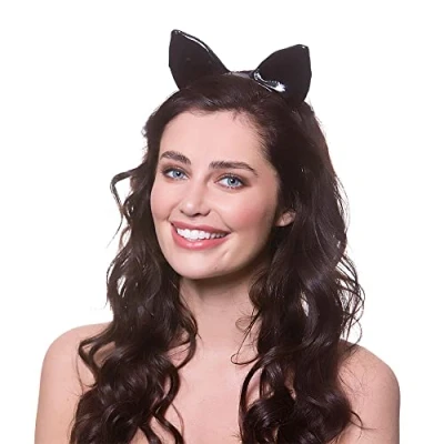 Image of Wicked Costumes Adult Black PVC Cat Ears Fancy Dress Accessory