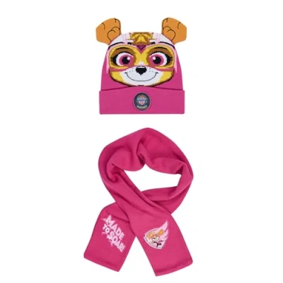 Image of ONOMATO! Paw Patrol Skye Children&#039;s Girls Winter Beanie Hat with Ears + Scarf, pink, regulär