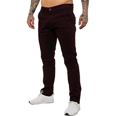 Image of Enzo Mens Designer Skinny Slim Fit Chinos Super Stretch Trousers Pants EZ348 Burgundy 40 Regular New Prime
