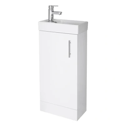 Image of Balterley Cloakroom Floor Standing 1 Door Vanity Unit with Basin, 400mm Gloss White