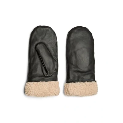 Image of PIECES Women&#039;s Pcjay Leather Mittens, Black, L