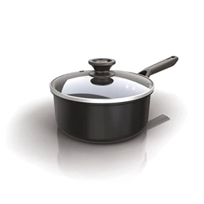 Image of Ninja ZEROSTICK Classic Cookware 18cm Saucepan, Non Stick, Long Lasting Aluminium Induction Compatible, Oven Safe to 180C, Glass Lid, Black, CW50218UK