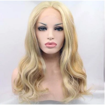 Image of mix color blonde wigs natural wave hair synthetic lace front wig for black women heat resistant fiber