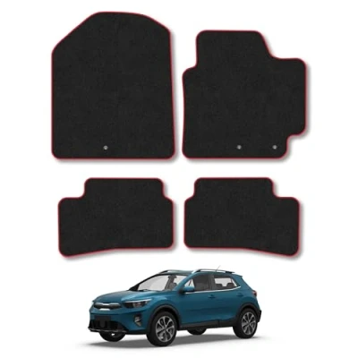 Image of Car Mats Compatible with Kia Stonic (2017 ) Tailored Fit Red Carpet Floor Set Accessory Custom 4 Pieces Anti Slip Backing &amp; Binding Trim Edge