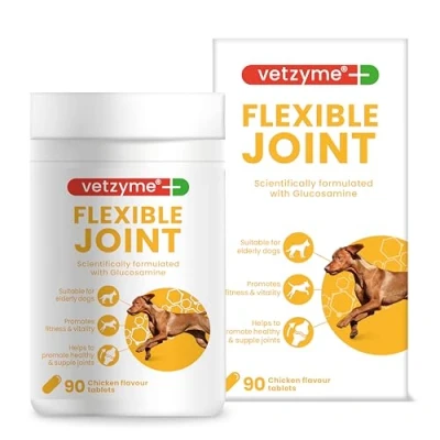 Image of Vetzyme Flexible Joint Supplements for Dogs (90 Tablets) Hip and Care with Glucosamine, Tasty Chicken Flavour