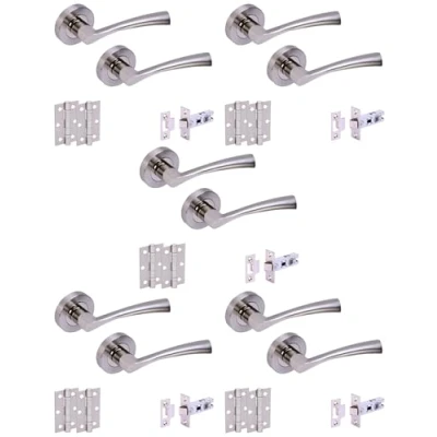 Image of HANDLEZONE® 5 Sets Lobo Internal Door Handles on Rose Lever Latch Packs with 75mm Ball Bearing Hinges and 76mm Latches Dual Polished/Satin Nickel