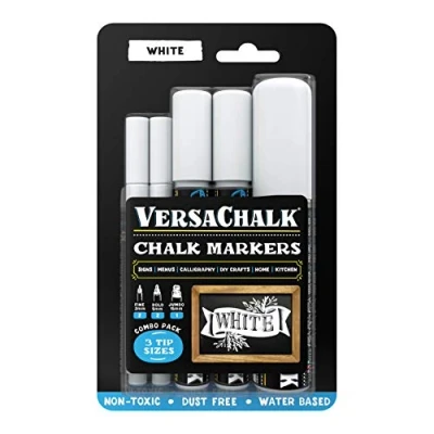 Image of VersaChalk White Liquid Chalk Markers for Blackboards (Set of 5 with JUMBO Tip) Erasable Washable Pens Chalkboard Signs, Windows, Glass, Events, Schools, Office Supplies, and Business