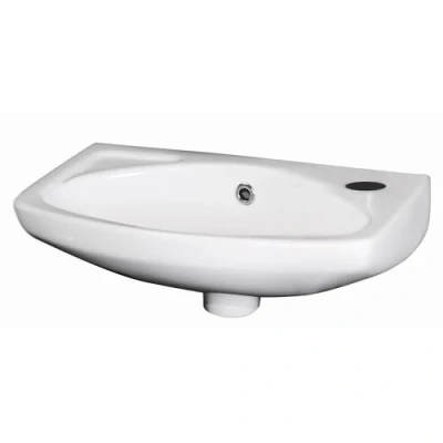 Image of Cloakroom Wall Hung 1 Tap Hole Oval Ceramic Basin with Overflow 450mm