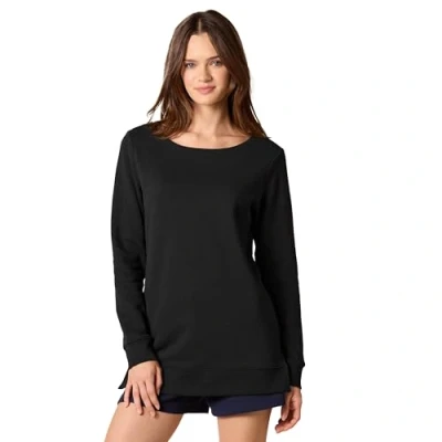 Image of Amazon Essentials Women&#039;s Open Neck Fleece Tunic Sweatshirt, Black, XS