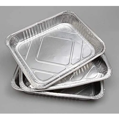 Image of (Pack of 10) Large Disposable Aluminium Foil Baking/Roasting Pan/Tray (Half Gastronorm) Pack 10, 12½ x10½&quot; x1½&quot;