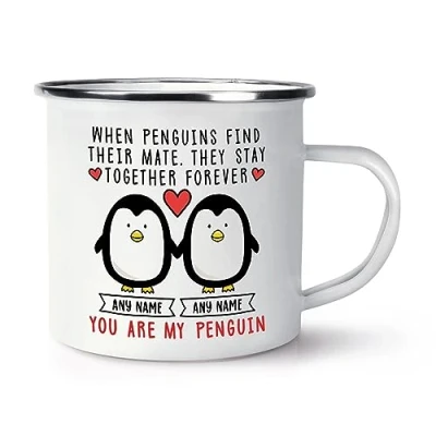 Image of Personalised You are My Penguin Names Enamel Mug Cup