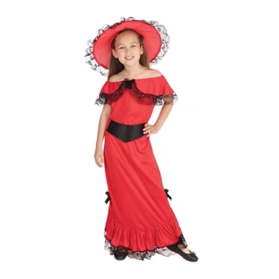 Image of Girls Scarlet Saloon Girl Western Gone With The Wind World Book Day Week Halloween Carnival Fancy Dress Costume Outfit 4 14yrs (4 6 years)