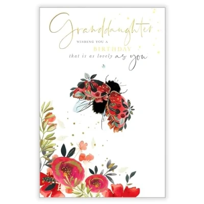 Image of Granddaughter Birthday Card Floral Ladybird Design Special Finishes and Embellishments Made in the UK Eco Friendly