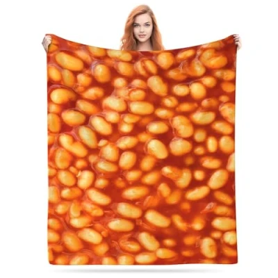 Image of Cantidelli 3D Funny Realistic Food Baked Beans Flannel Fleece Throw Blankets 50&quot;X40&quot; Soft Cozy Fluffy Winter Fall Blanket Fuzzy Plush Home Decor for Couch Bed Sofa Living Room Bedroom