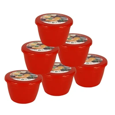 Image of Just Pudding Basins Red 0.25 Pint, 140ml Steam Basin Food Safe BPA Free Plastic Bowls and Lids x6 (1/4 Pint)